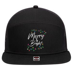 Merry And Bright Christmas Lights Xmas Holiday Family Match 7 Panel Mesh Trucker Snapback Hat