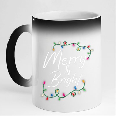 Merry And Bright Christmas Lights Xmas Holiday Family Match 11oz Black Color Changing Mug