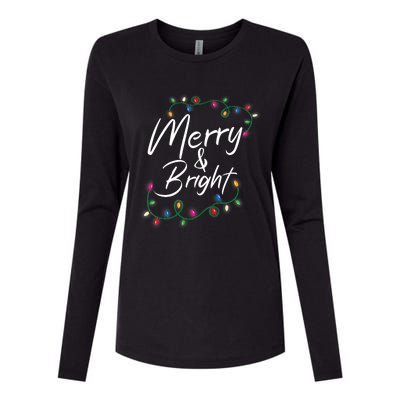 Merry And Bright Christmas Lights Xmas Holiday Family Match Womens Cotton Relaxed Long Sleeve T-Shirt