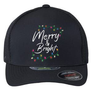 Merry And Bright Christmas Lights Xmas Holiday Family Match Flexfit Unipanel Trucker Cap