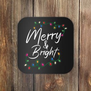 Merry And Bright Christmas Lights Xmas Holiday Family Match Coaster