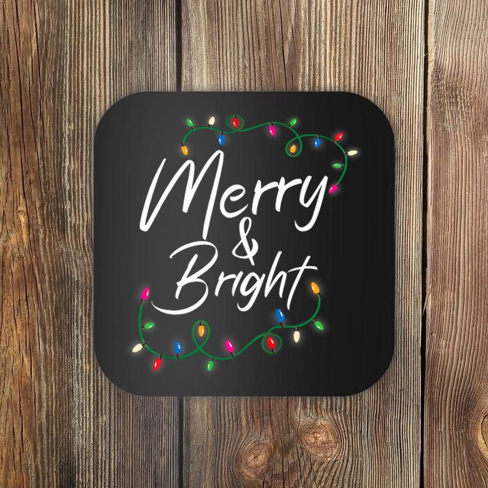 Merry And Bright Christmas Lights Xmas Holiday Family Match Coaster