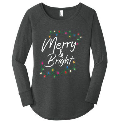 Merry And Bright Christmas Lights Xmas Holiday Family Match Women's Perfect Tri Tunic Long Sleeve Shirt