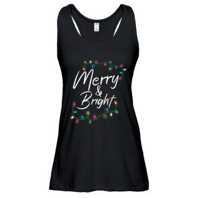 Merry And Bright Christmas Lights Xmas Holiday Family Match Ladies Essential Flowy Tank