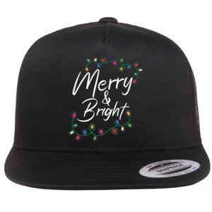 Merry And Bright Christmas Lights Xmas Holiday Family Match Flat Bill Trucker Hat