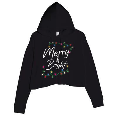 Merry And Bright Christmas Lights Xmas Holiday Family Match Crop Fleece Hoodie