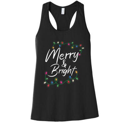 Merry And Bright Christmas Lights Xmas Holiday Family Match Women's Racerback Tank