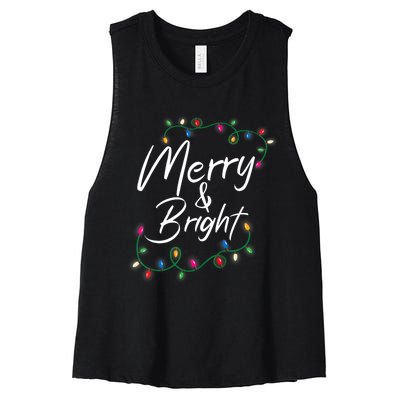 Merry And Bright Christmas Lights Xmas Holiday Family Match Women's Racerback Cropped Tank