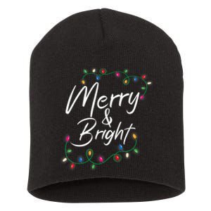 Merry And Bright Christmas Lights Xmas Holiday Family Match Short Acrylic Beanie