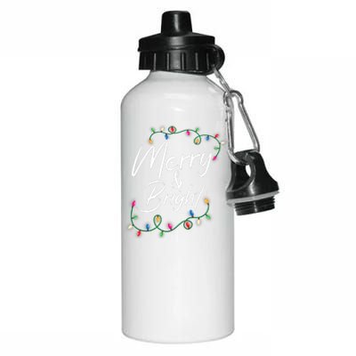 Merry And Bright Christmas Lights Xmas Holiday Family Match Aluminum Water Bottle