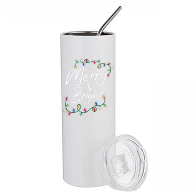 Merry And Bright Christmas Lights Xmas Holiday Family Match Stainless Steel Tumbler