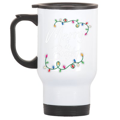 Merry And Bright Christmas Lights Xmas Holiday Family Match Stainless Steel Travel Mug