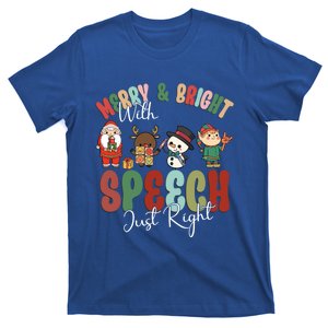 Merry And Bright With Speech Just Right Xmas Speech Therapy Meaningful Gift T-Shirt