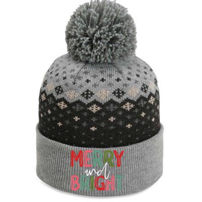 Merry And Bright Christmas Pajama Cute XMas Holiday The Baniff Cuffed Pom Beanie