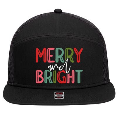 Merry And Bright Christmas Pajama Cute XMas Holiday 7 Panel Mesh Trucker Snapback Hat