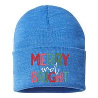 Merry And Bright Christmas Pajama Cute XMas Holiday Sustainable Knit Beanie