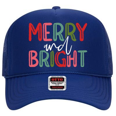 Merry And Bright Christmas Pajama Cute XMas Holiday High Crown Mesh Back Trucker Hat