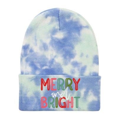 Merry And Bright Christmas Pajama Cute XMas Holiday Tie Dye 12in Knit Beanie