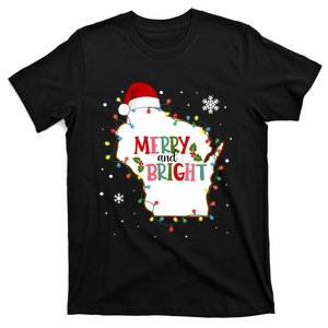 Merry And Bright Christmas Lights Xmas Wisconsin State Long Sleeve T-Shirt