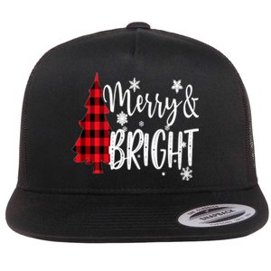 Merry And Bright Christmas Long Sleeve Flat Bill Trucker Hat