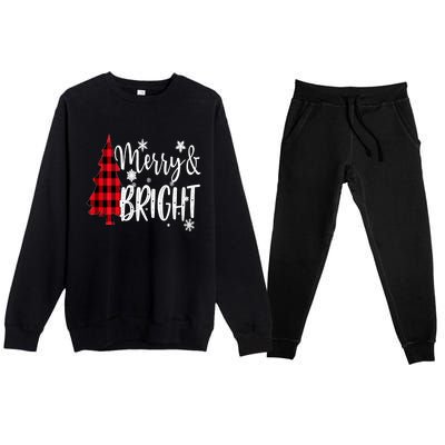 Merry And Bright Christmas Long Sleeve Premium Crewneck Sweatsuit Set