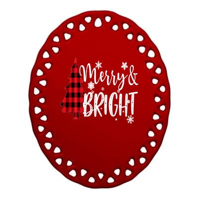 Merry And Bright Christmas Long Sleeve Ceramic Oval Ornament