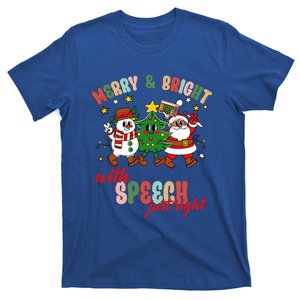 Merry And Bright With Speech Just Right Xmas Speech Therapy Gift T-Shirt