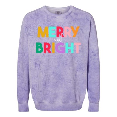 Merry And Bright Christmas Modern Colorful Holiday Long Sleeve Colorblast Crewneck Sweatshirt