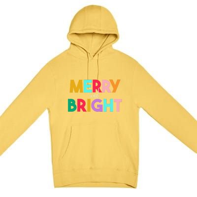 Merry And Bright Christmas Modern Colorful Holiday Long Sleeve Premium Pullover Hoodie