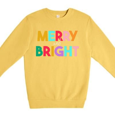 Merry And Bright Christmas Modern Colorful Holiday Long Sleeve Premium Crewneck Sweatshirt