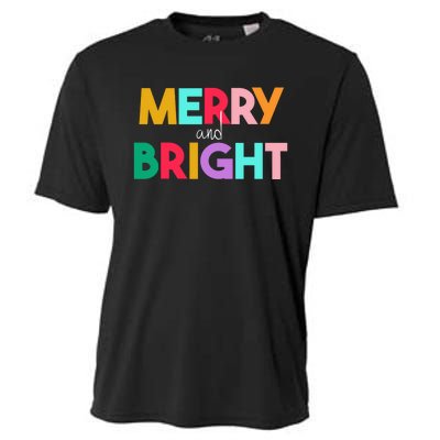 Merry And Bright Christmas Modern Colorful Holiday Long Sleeve Cooling Performance Crew T-Shirt