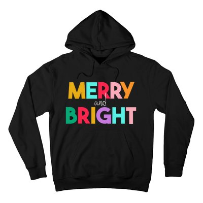 Merry And Bright Christmas Modern Colorful Holiday Long Sleeve Hoodie