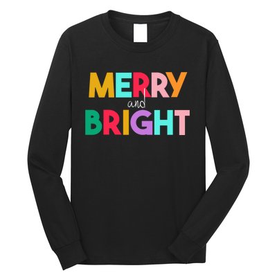 Merry And Bright Christmas Modern Colorful Holiday Long Sleeve Long Sleeve Shirt