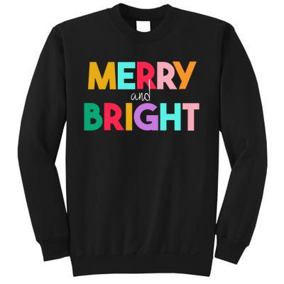 Merry And Bright Christmas Modern Colorful Holiday Long Sleeve Sweatshirt