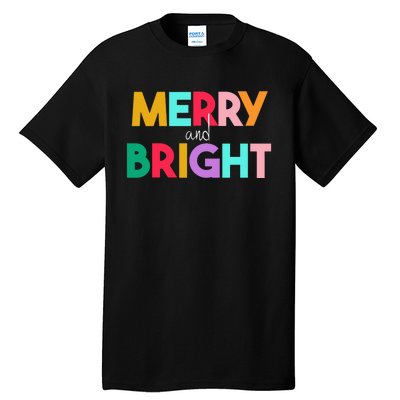 Merry And Bright Christmas Modern Colorful Holiday Long Sleeve Tall T-Shirt