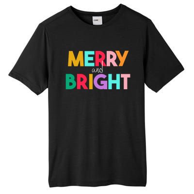 Merry And Bright Christmas Modern Colorful Holiday Long Sleeve Tall Fusion ChromaSoft Performance T-Shirt