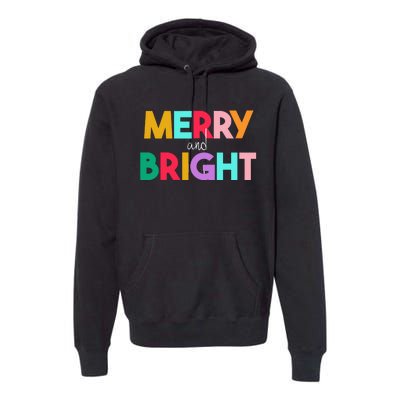 Merry And Bright Christmas Modern Colorful Holiday Long Sleeve Premium Hoodie