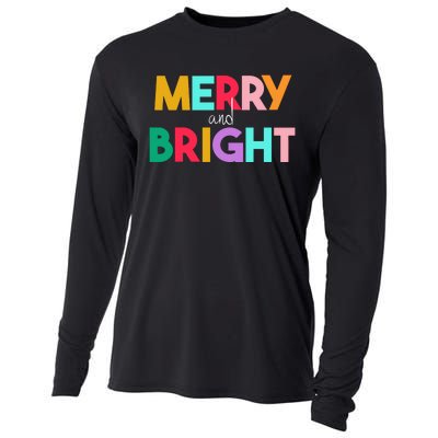 Merry And Bright Christmas Modern Colorful Holiday Long Sleeve Cooling Performance Long Sleeve Crew