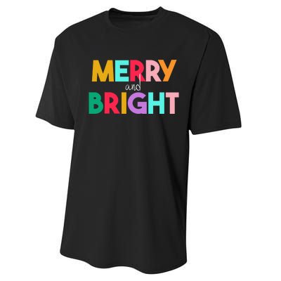 Merry And Bright Christmas Modern Colorful Holiday Long Sleeve Performance Sprint T-Shirt