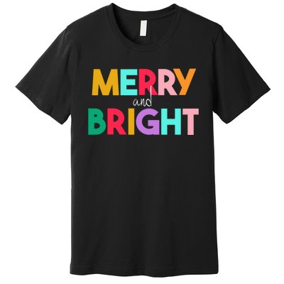 Merry And Bright Christmas Modern Colorful Holiday Long Sleeve Premium T-Shirt