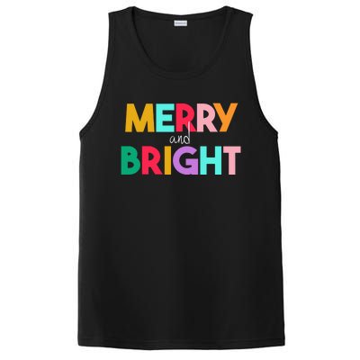 Merry And Bright Christmas Modern Colorful Holiday Long Sleeve PosiCharge Competitor Tank