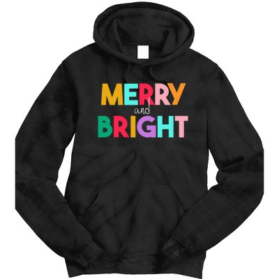 Merry And Bright Christmas Modern Colorful Holiday Long Sleeve Tie Dye Hoodie