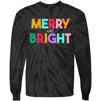 Merry And Bright Christmas Modern Colorful Holiday Long Sleeve Tie-Dye Long Sleeve Shirt