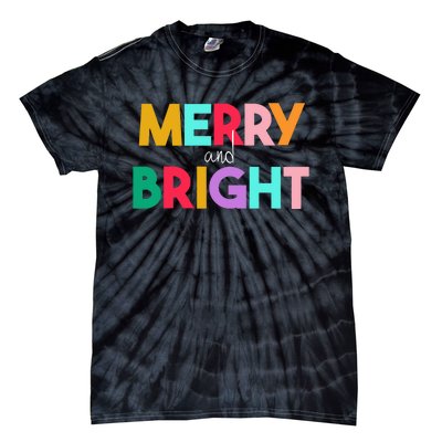 Merry And Bright Christmas Modern Colorful Holiday Long Sleeve Tie-Dye T-Shirt