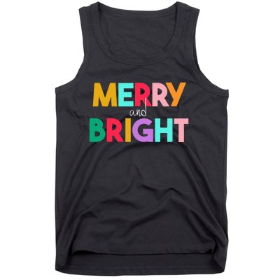 Merry And Bright Christmas Modern Colorful Holiday Long Sleeve Tank Top