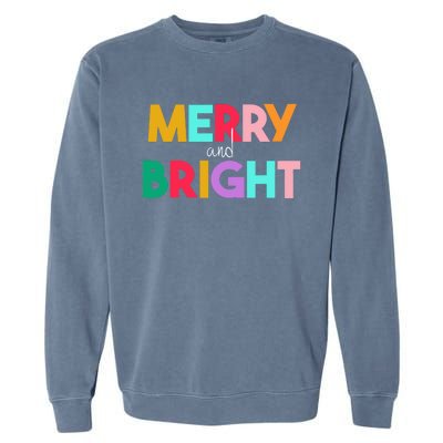 Merry And Bright Christmas Modern Colorful Holiday Long Sleeve Garment-Dyed Sweatshirt