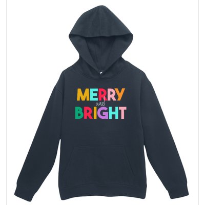 Merry And Bright Christmas Modern Colorful Holiday Long Sleeve Urban Pullover Hoodie