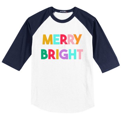 Merry And Bright Christmas Modern Colorful Holiday Long Sleeve Baseball Sleeve Shirt