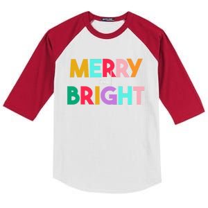 Merry And Bright Christmas Modern Colorful Holiday Long Sleeve Kids Colorblock Raglan Jersey