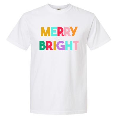 Merry And Bright Christmas Modern Colorful Holiday Long Sleeve Garment-Dyed Heavyweight T-Shirt